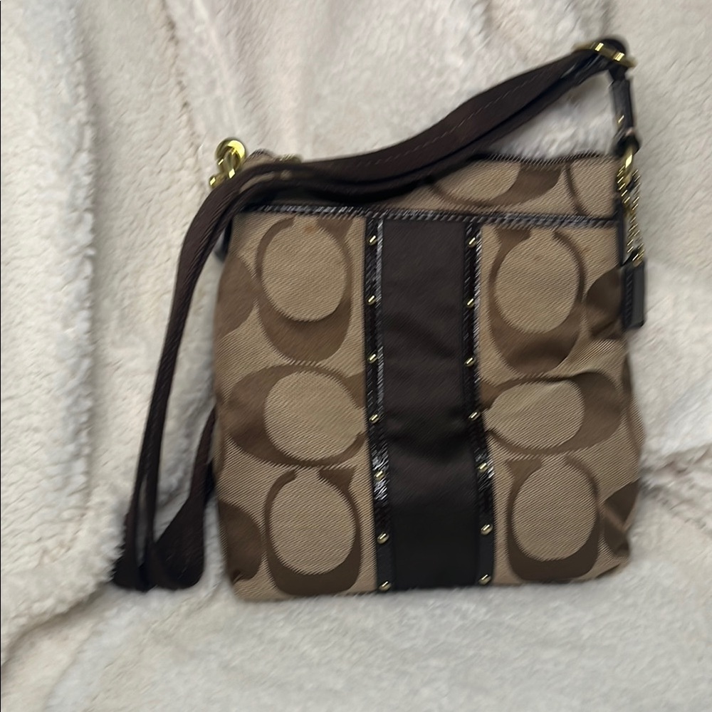 Authentic New Coach Brown Crossbody Bag with Leather Trim